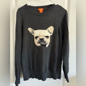 Joe Fresh Charcoal Knit Sweater with Cream Bulldog Graphic Women's Size Medium